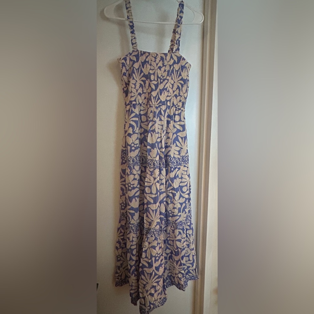 Marine Layer Blue and Cream Floral Tiered Women’s Dress